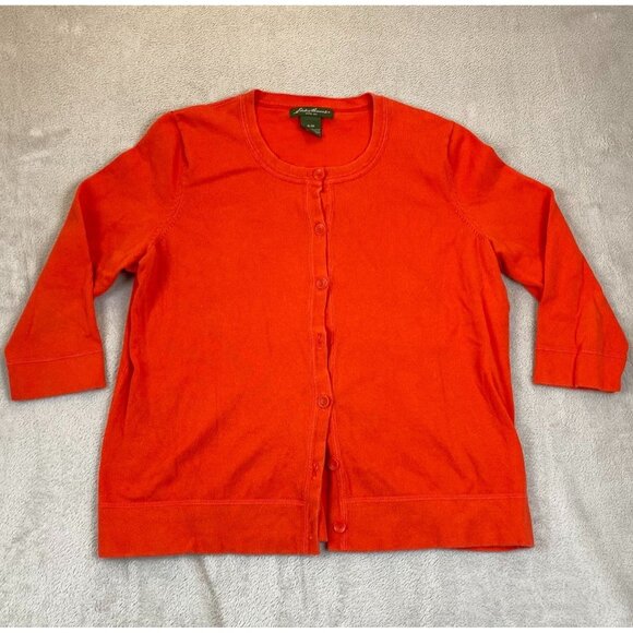 Eddie Bauer Womens Cardigan XL Button Front Sweateer Knit Casual Orange - Picture 9 of 10